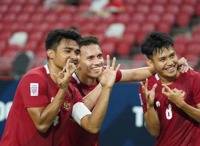 Asnawi, Egy, dan Witan merayakan gol Indonesia/affsuzukicup.com
