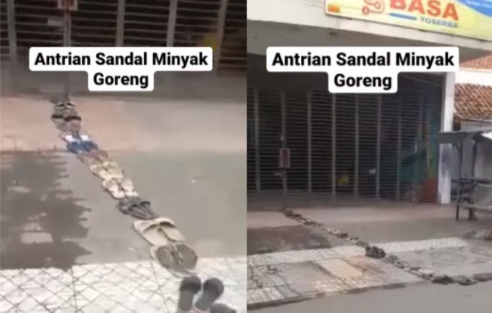 Sandal warga mengular antre membeli minyak goreng