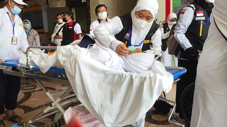 Persiapan keberangkatan jemaah haji yang melaksanakan safari wukuf, Jumat (8/7/2022). 