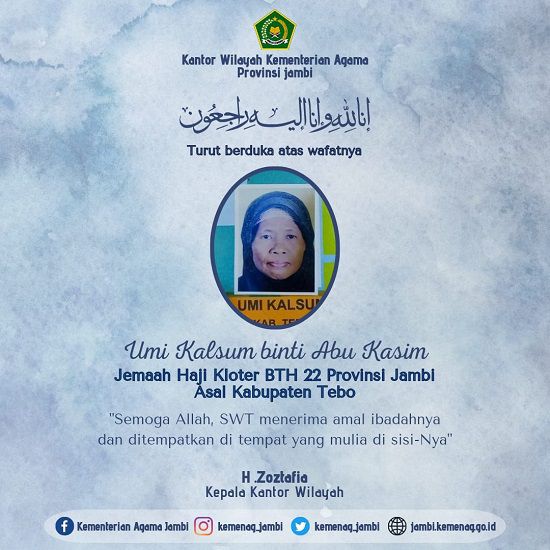 Salah Seorang JCH BTH 22 Asal Kabupaten Tebo Meninggal Dunia