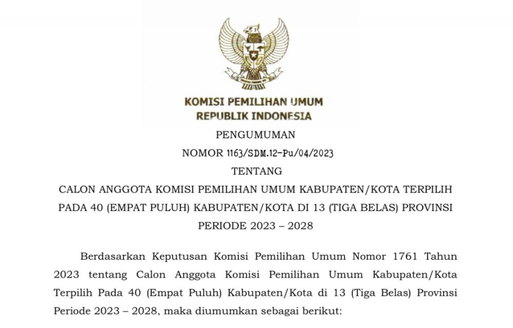 KPU RI Umumkan Lima Komisioner Terpilih di Emapt Kabupaten/kota Provinsi Jambi