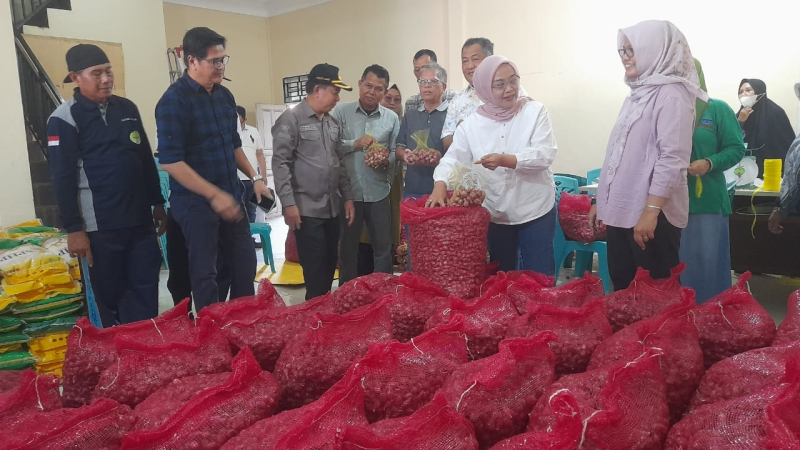 CEK BAWANG: Pj Walikota Jambi mengecek kondisi bawang merah, yang disimpan di kantor KPN Koperasi Pegawai Kota Jambi (KPKJ), Minggu 5 Mei 2024.