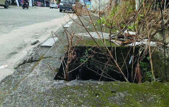 Salah satu titik got dalam Kota Muara Bungo yang terlihat tidak terawat dan dipenuhi pepohonan serta sampah.