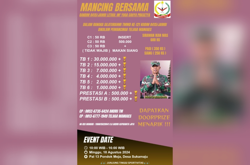 Dansatgas TMMD 121 Kodim Jambi Gelar Lomba Mancing di Titik Sasaran