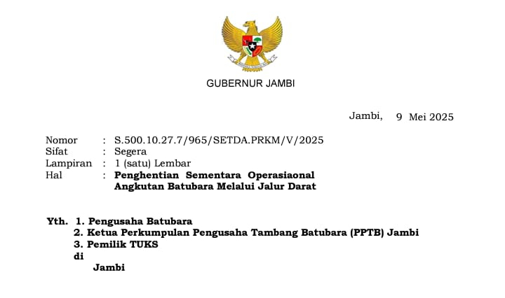 Lancarkan Pemberangkatan Haji, Angkutan Batu Bara Jalur Darat Jambi Dihentikan Sementara
