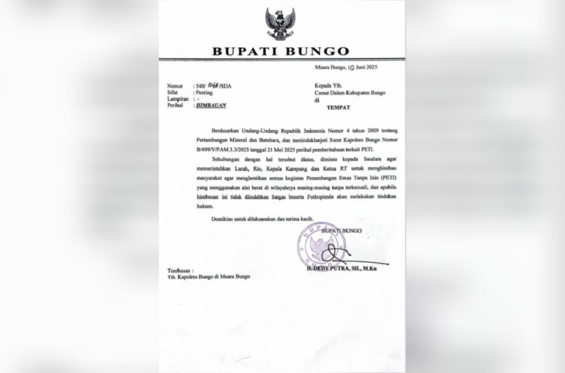 Dedy Putra Ultimatim Pemain PETI Alat Berat di Bungo
