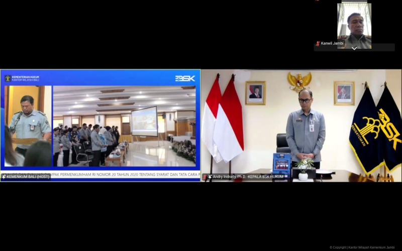Kakanwil Kemenkum Jambi Ikuti DSK oleh Kanwil Kemenkum Bali terkait Dampak Permenkumham No. 20 Tahun 2020