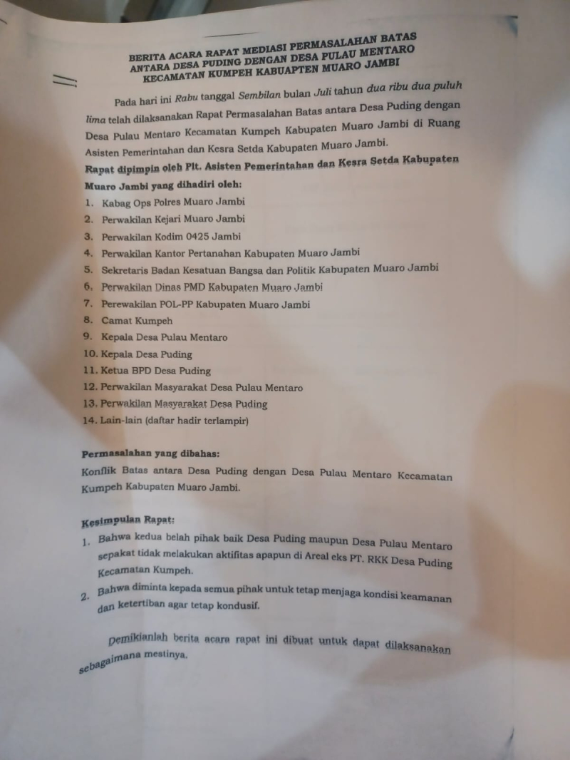 Sengketa Tapal Batas Puding–Pulau Mentaro Memanas, Warga Pertanyakan Kekuatan Kesepakatan Bersama