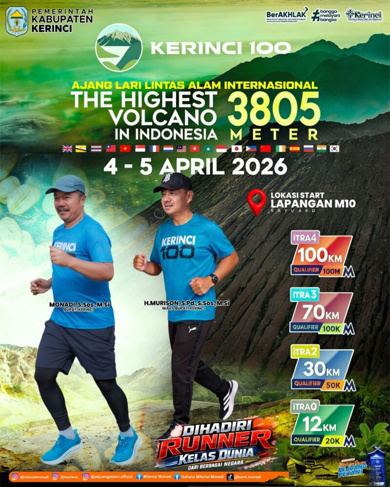 Kerinci 100 2026 Digelar April, Ajang Trail Run Internasional di Gunung Kerinci Dongkrak Sport Tourism