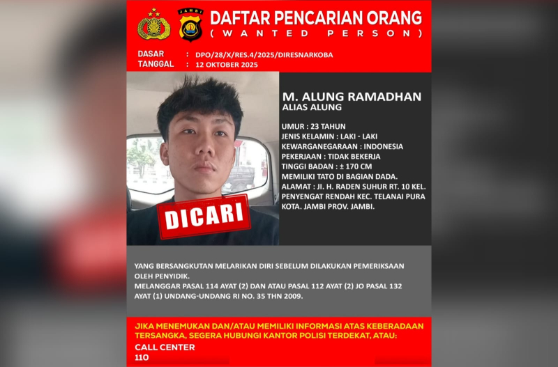 Buronan 58 Kg Sabu Alung Dikabarkan Ditangkap, Polda Jambi Minta Tunggu Rilis Resmi